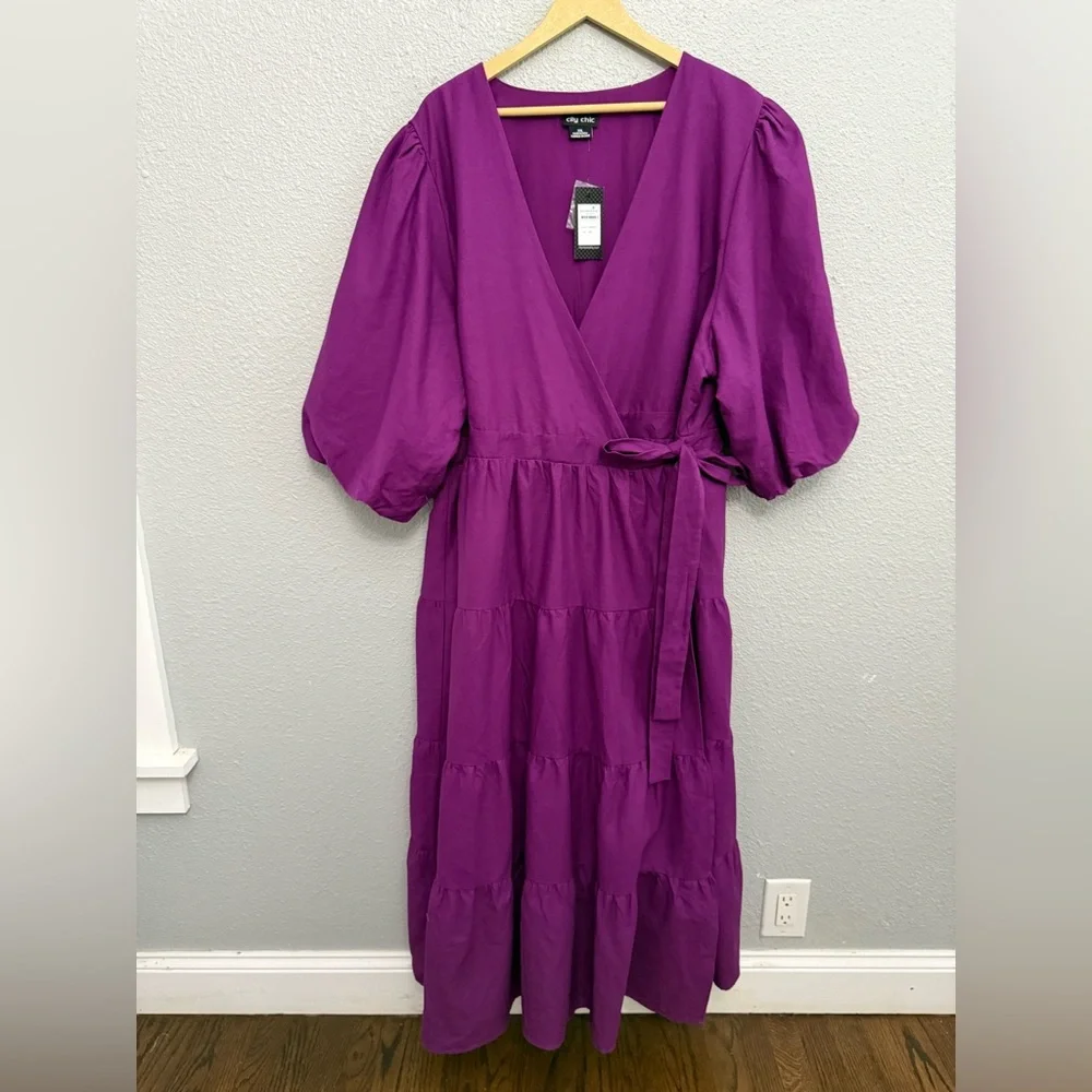 NWT City Chic English Rose Maxi in Magenta Size XXL Linen‎ Blend - Picture 3 of 8